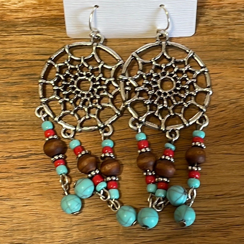 🎉❤️Boho Dream Catcher Silver Multicolor Beaded Earrings
